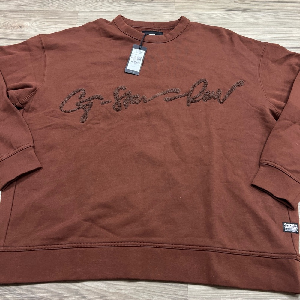 G Star Raw Chenille Script Logo Sweatshirt Dark Plum Mens Size 2XL $140 NWT